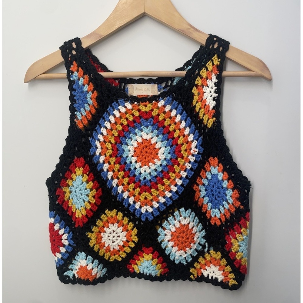 Altard State Womens Crochet Granny Square Cropped Tank Top Size Medium